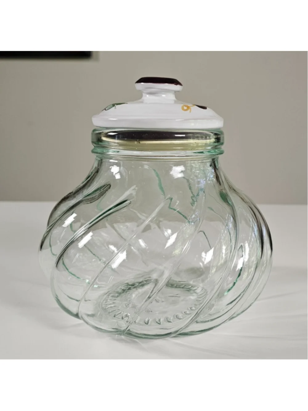 Vintage Italian SVE Glass Storage Jar Swirl Kitchen Canister Handpainted Lid